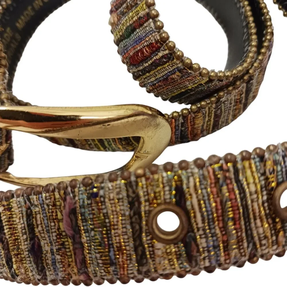 Vintage Aimee Lynn Belt Golden Tapestry Woven Sz‎ Large Artsy Mid Century Modern